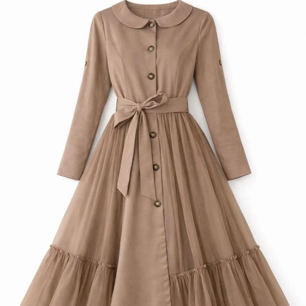 soft brown‎ fairycore midi dress - Picture 2 of 4